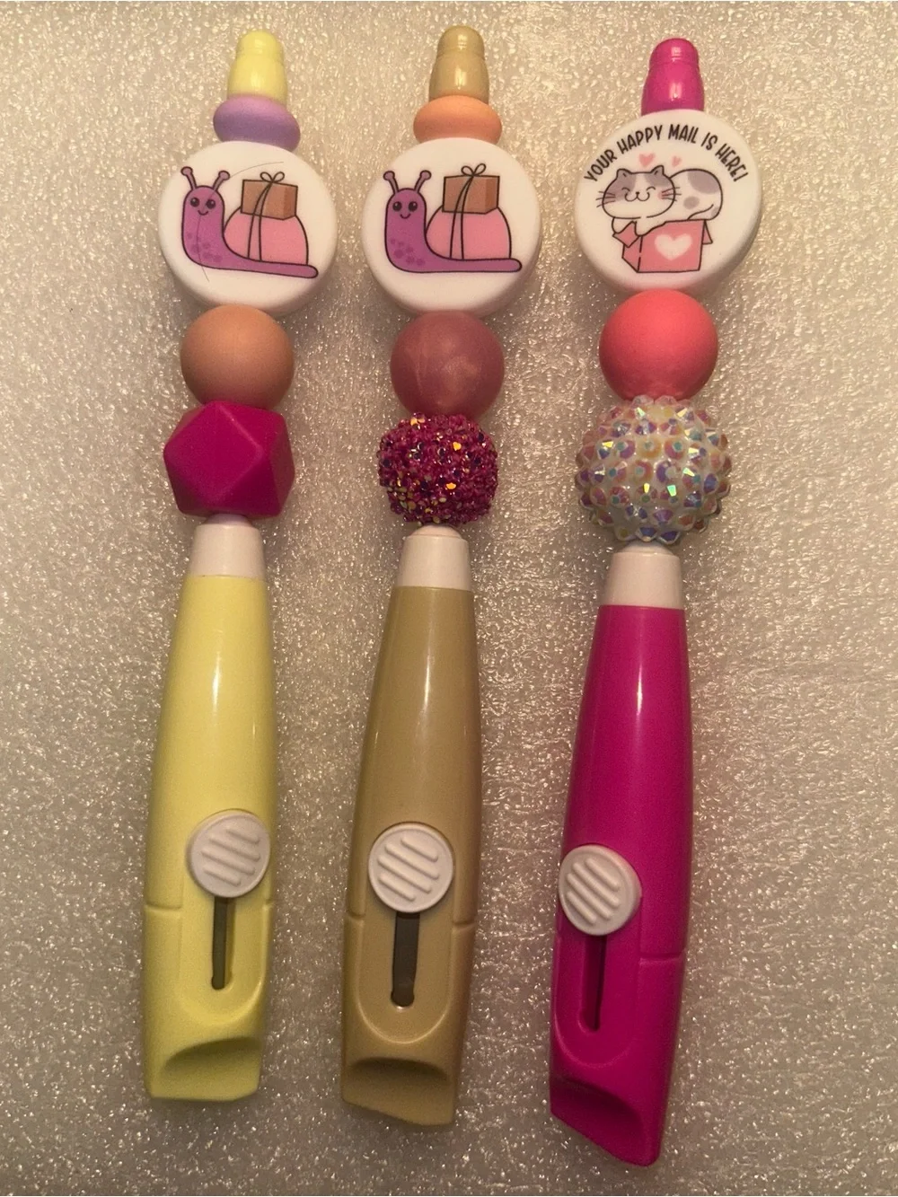 Set of 3 Pink Heart Top Beaded Box Cutters